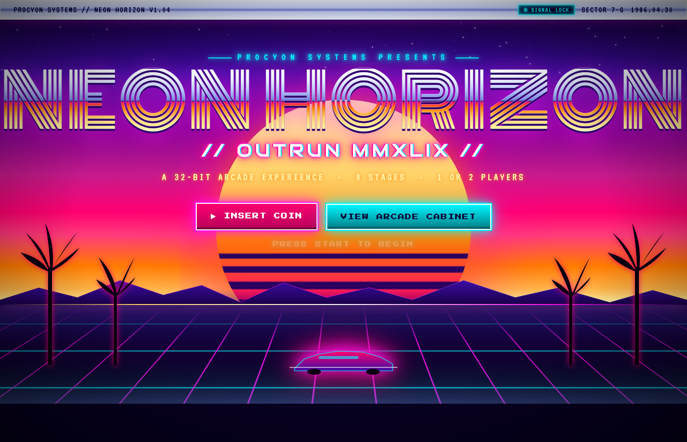 Preview: NEON HORIZON — 1986 outrun arcade by Procyon Systems