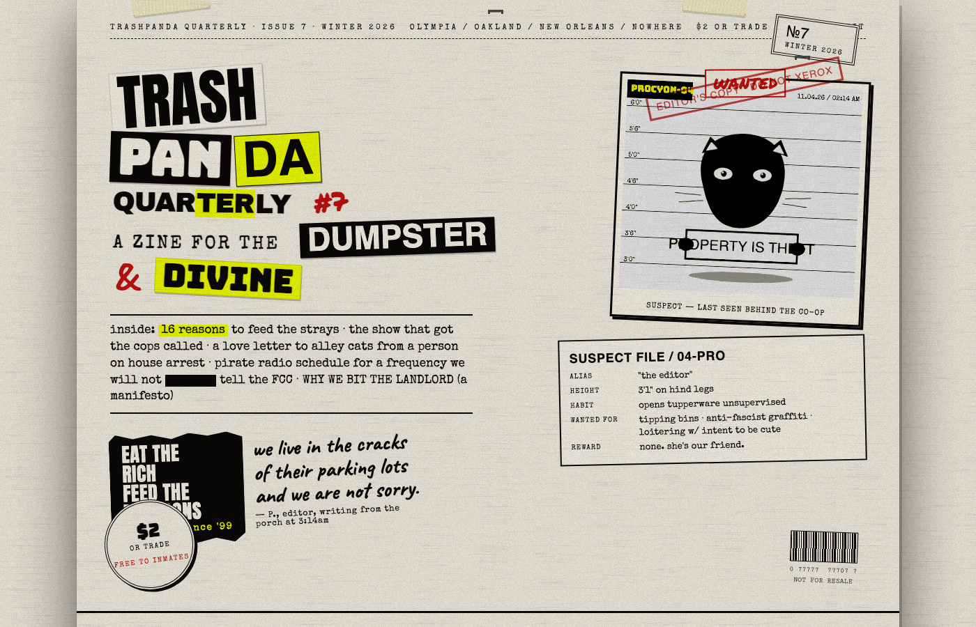 Preview: TRASHPANDA QUARTERLY #7 — Dumpster Divine, Olympia anarcho-punk zine